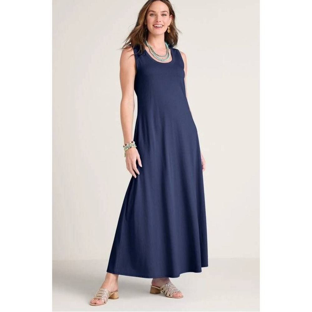 Soft Surroundings M Navy Blue Santiago Tank Maxi Dress Minimalist Casual Travel